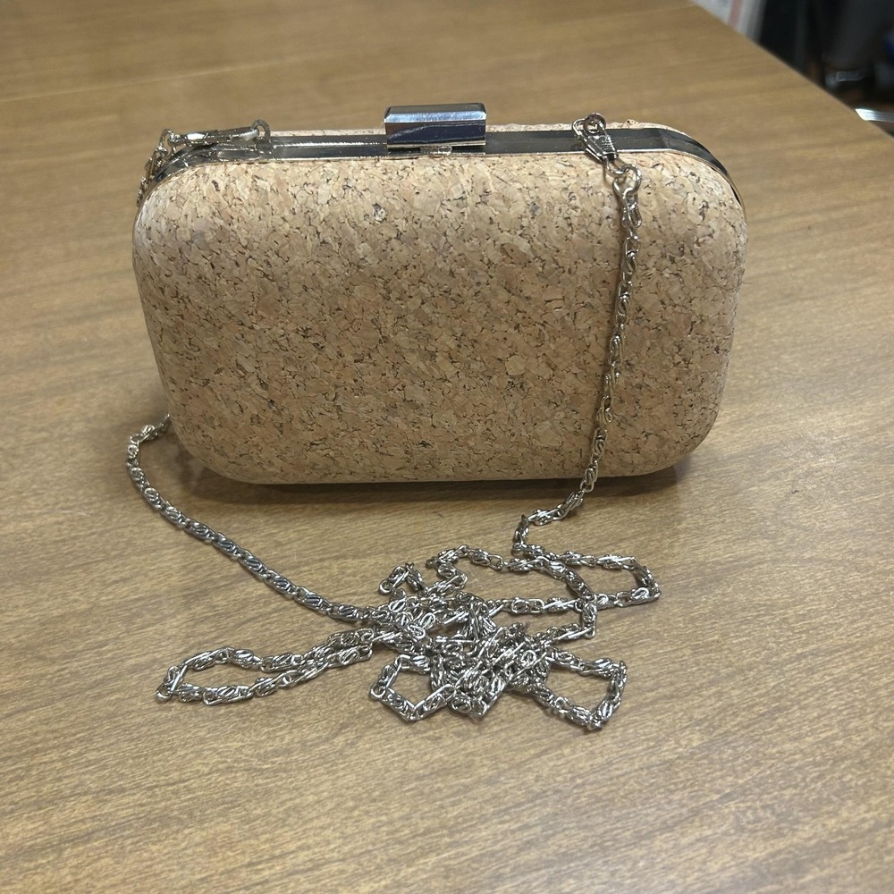 Cork Clutch Bag Womens Small Beige Hardcase Chain Strap Evening Party Purse